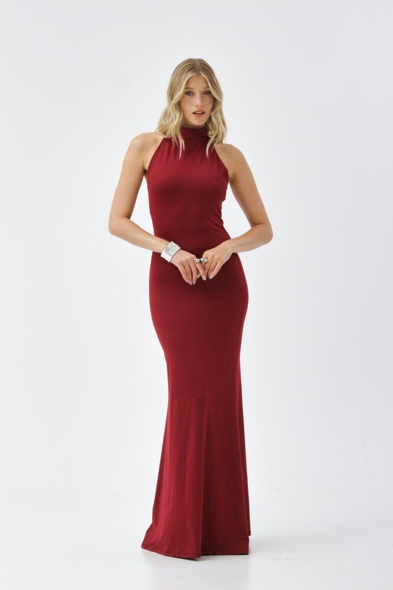 Vestido largo cuello americano